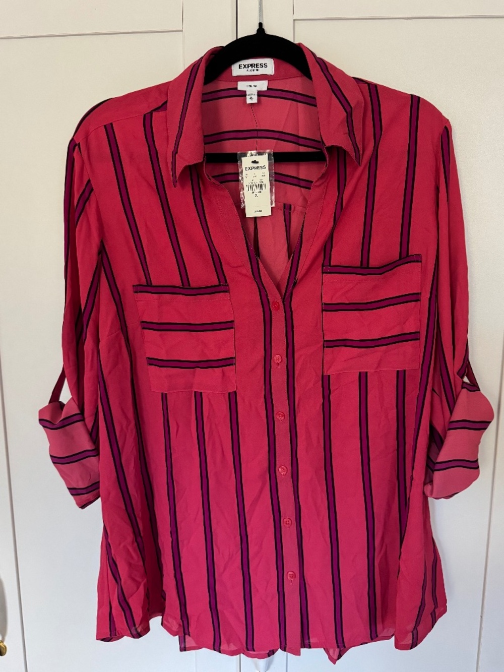 NWT Express Portofino Shirt XL Pink Black Striped Original Fit